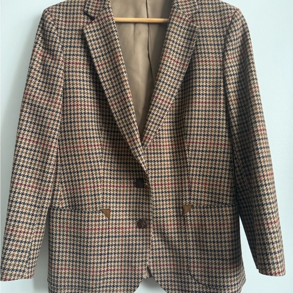 BURBERRY Men's Houndstooth Blazer - Brown and Red